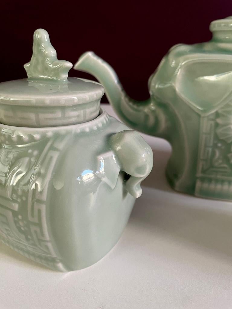 Celadon theeservies – olifant theepot + suikerpot + 4 kopjes, Overige typen, Ophalen of Verzenden, Zo goed als nieuw, Overige stijlen