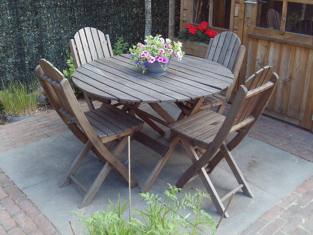 Tuinset, Ophalen, 4 zitplaatsen, Hardhout, Zo goed als nieuw
