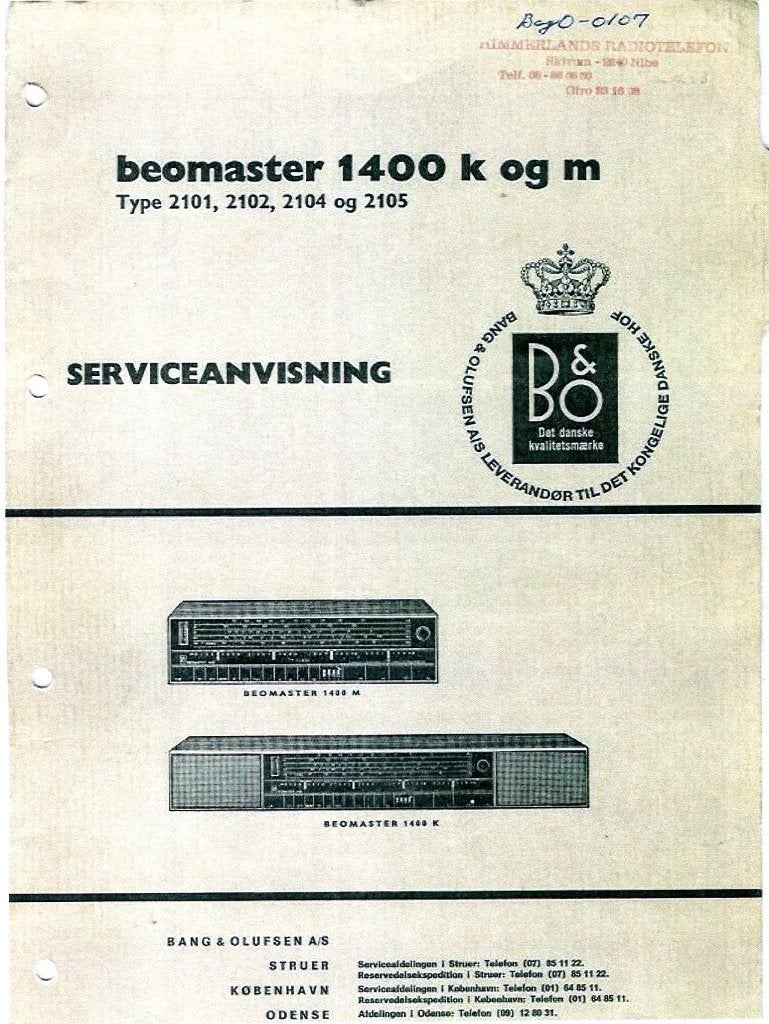 B&O Beomaster 1400K/M service manual-(#9234), Ophalen of Verzenden, Gebruikt, Overige typen