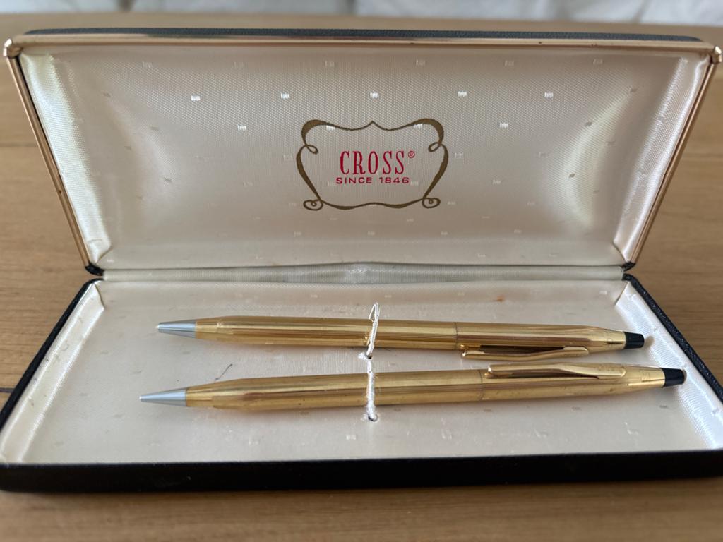 Cross gold plated pennenset, Verzamelen, Pennenverzamelingen, Gebruikt, Balpen, Cross, Met doosje