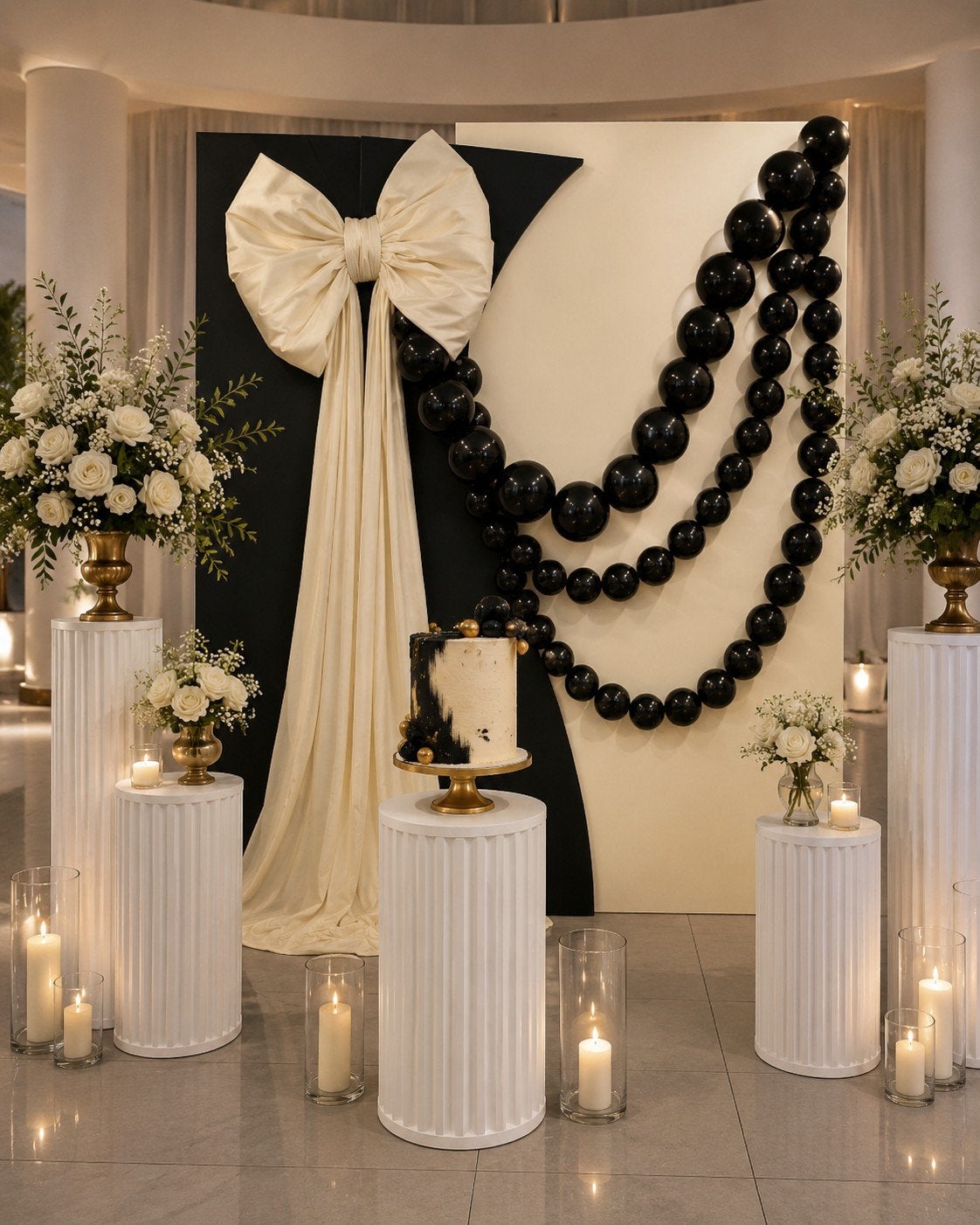 Luxe Verjaardag Backdrop - Elegant Zwart/Wit Thema, Ophalen of Verzenden