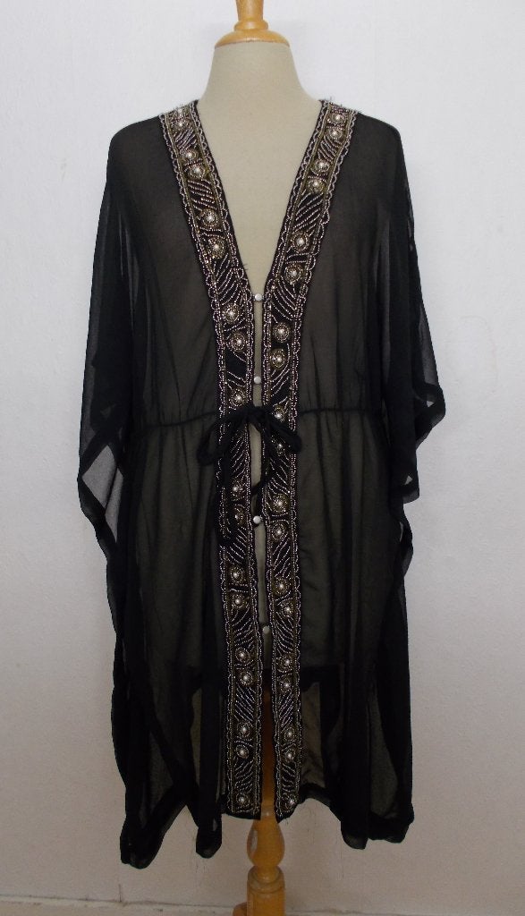 Bohemian/Ibiza zwarte kraaltjes bewerkte top/tuniek! XL, Verzenden, Zo goed als nieuw, Maat 46/48 (XL) of groter, Zwart