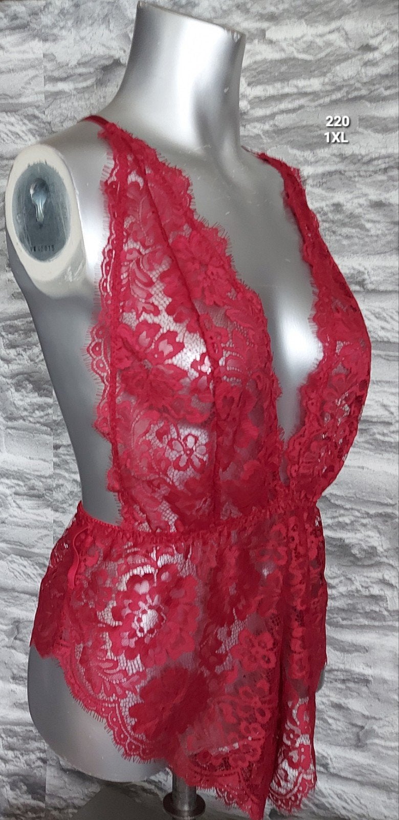 Sexy Rood Kanten playsuit met Diepe V-hals - Maat 1XL, Onbekend, Ophalen of Verzenden, Rood, Body of Korset