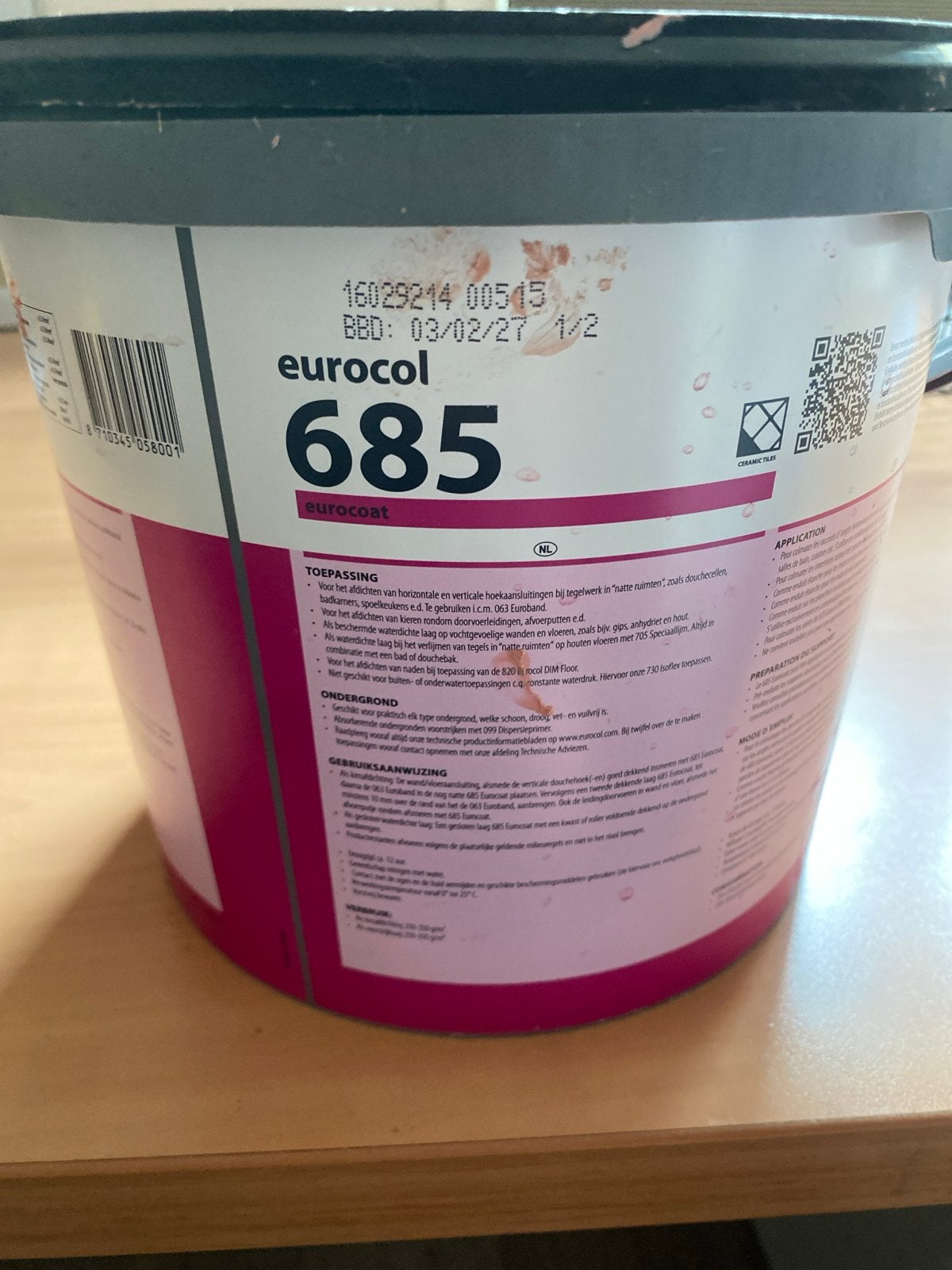 FORBO Eurocol Eurocoat 685 Afdichtpasta 4 kg Roze, Doe-het-zelf en Verbouw, Nieuw, Ophalen of Verzenden, Verf, Roze