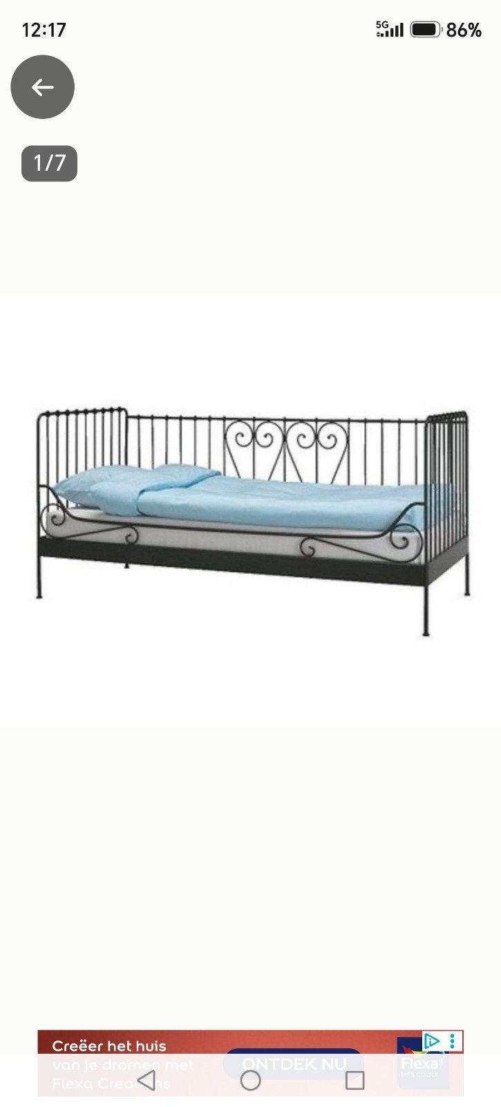 Zwart metalen bedbank IKEA 90x200 met Auping matras, Ophalen, 90 cm, Eenpersoons, Zwart
