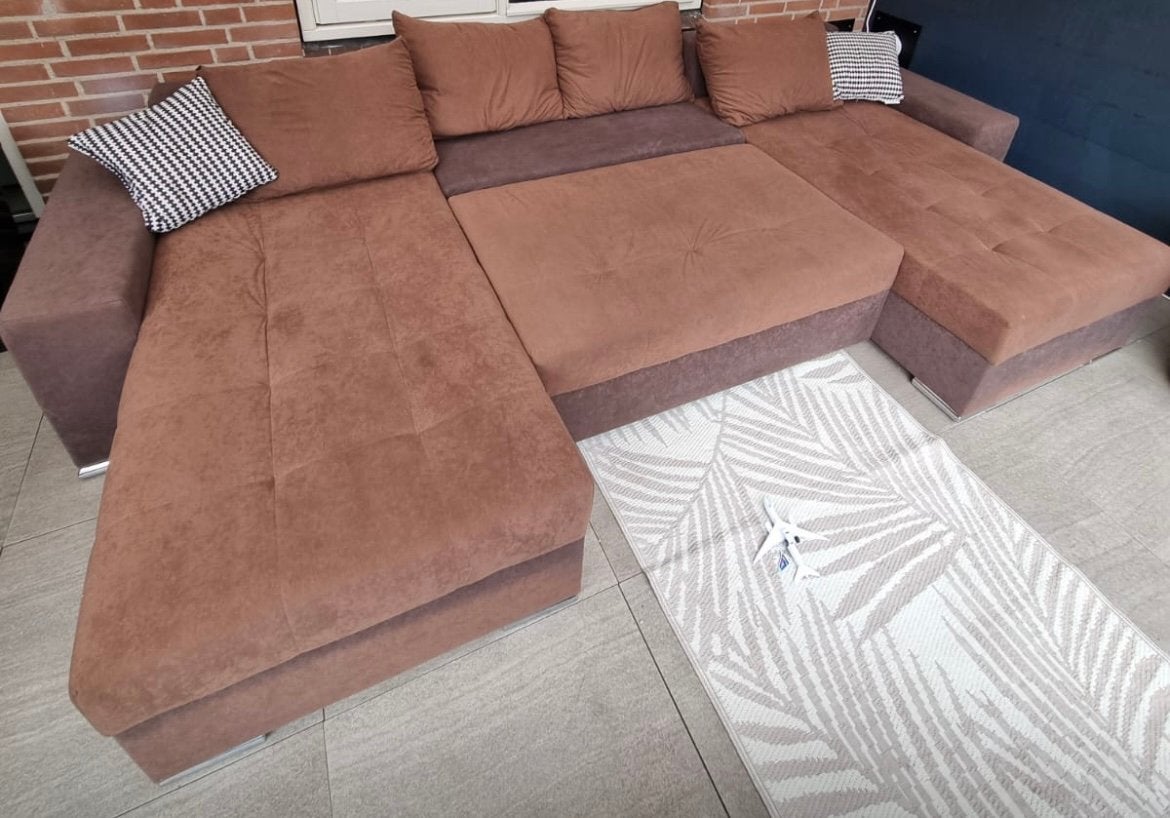 Nieuwe Comfortabele u hoekbank bruin te koop, Ophalen, Zo goed als nieuw, Stof
