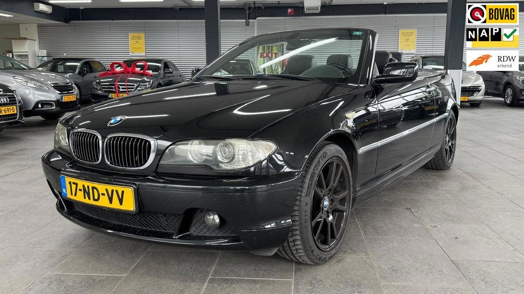 BMW 3-serie Cabrio 320Ci Executive 6 cilinders automaat leer, Auto's, BMW, Gebruikt, Zwart, Automatische klimaatregeling, Cabriolet