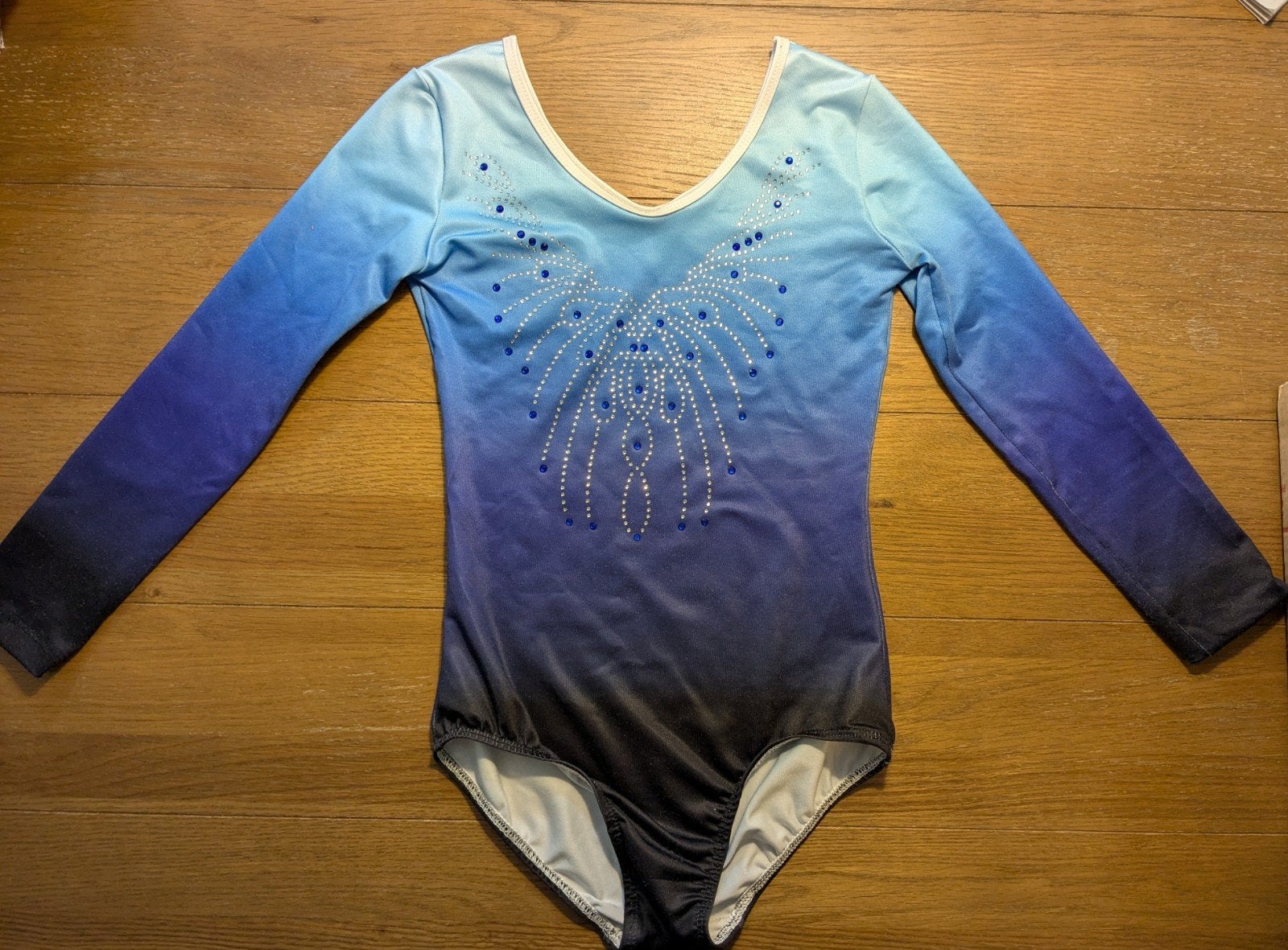 Turnpakje met lange mouwen, blauw/zwart, maat 8, Gebruikt, Blauw, Turnpak(je), Kindermaat 122 t/m 140
