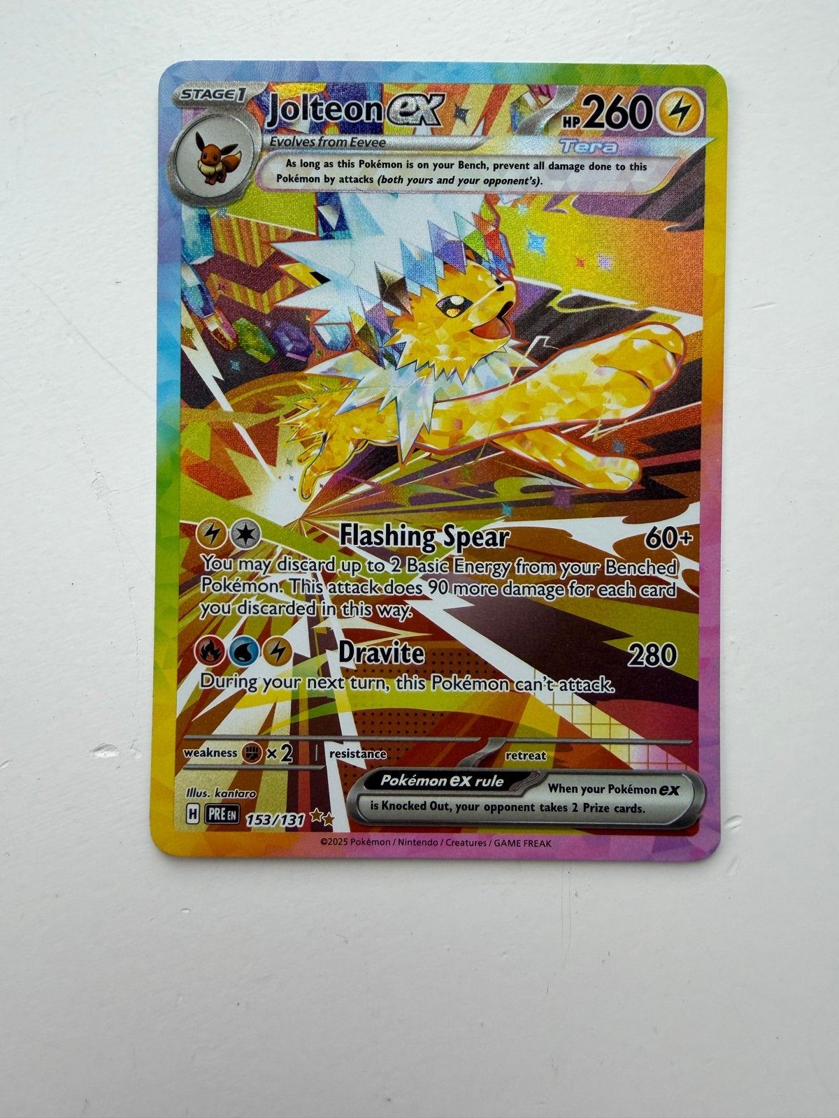 Jolteon ex 153/131 sir - Pokémon Kaart prismatic, Ophalen of Verzenden, Zo goed als nieuw, Losse kaart, Foil