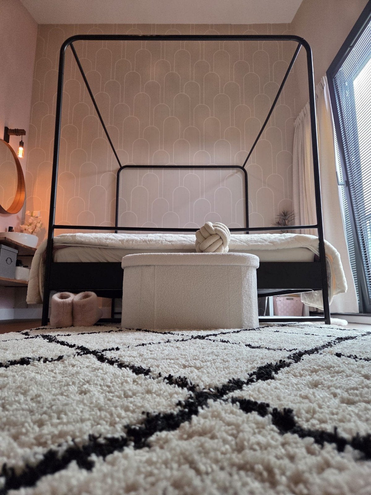 Hemelbed WOOD 160x200 cm (exclusief matras), Ophalen, Gebruikt, Zwart, Tweepersoons