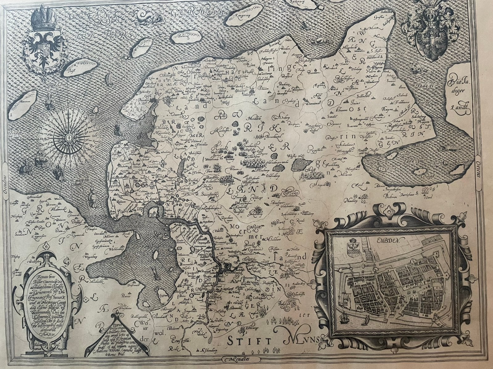 Oude Visscher-kaart Oost-Friesland en stad Emden, Landkaart, 1800 tot 2000, Nederland, Ophalen