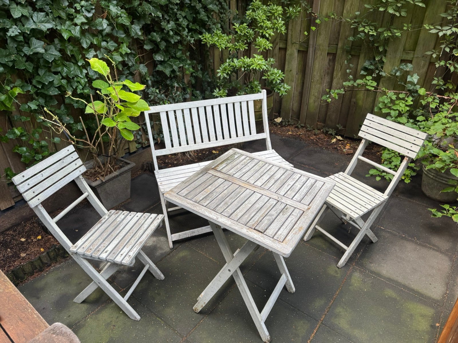 Houten tuin / balkonset, Ophalen, 4 zitplaatsen, Bank, Tuinset