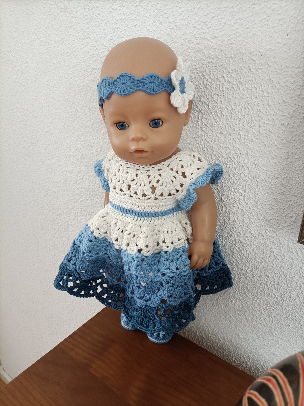 zelf gehaakte poppenkleding setje, Ophalen of Verzenden, Zo goed als nieuw, Handgemaakt, Meisje