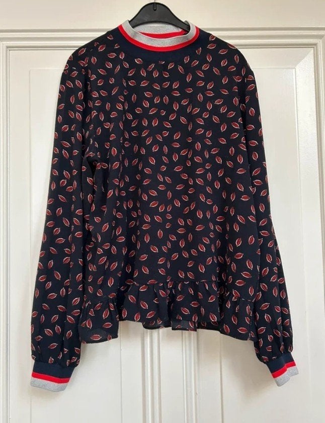 Co’couture blouse, donkerblauw-rood-zilver maat L, Blauw, Maat 42/44 (L), Ophalen of Verzenden, Zo goed als nieuw