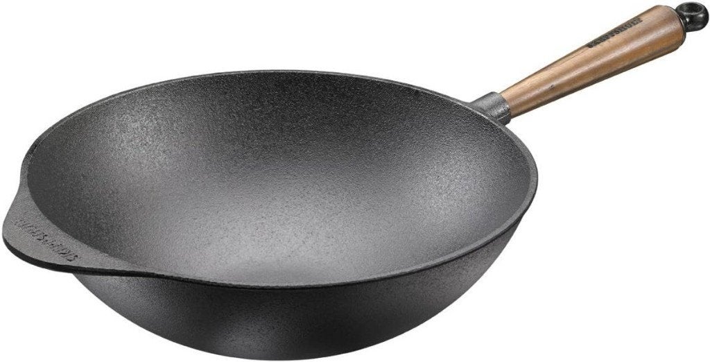 Skeppshult Wokpan 32 cm – Walnoot Handgreep (Gietijzer), Ophalen of Verzenden, Zo goed als nieuw, Gietijzer, Met handvatten