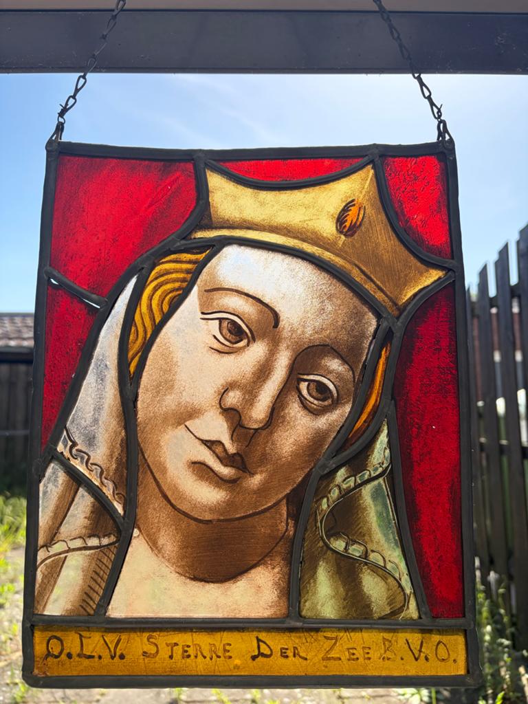 Glas in lood paneel O.L.V. Sterre der Zee, Antiek en Kunst, Ophalen of Verzenden