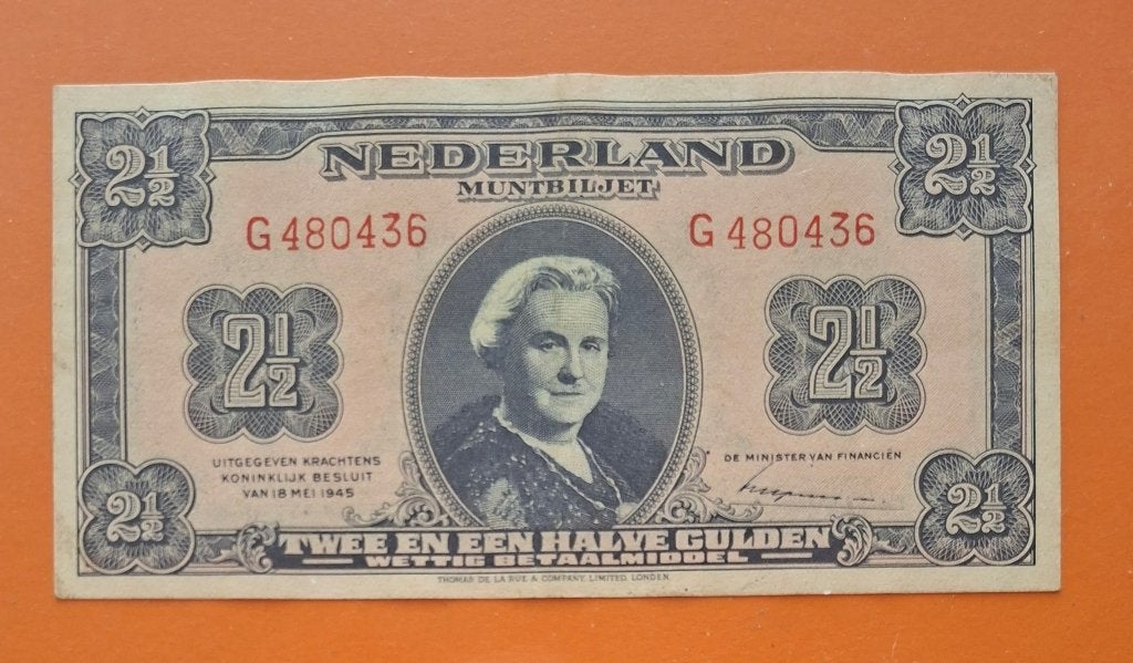 Muntbiljet 2,5 gulden 1945, 1 letter 4 mm, cat. PL16.a1, Verzenden, 2½ gulden, Los biljet