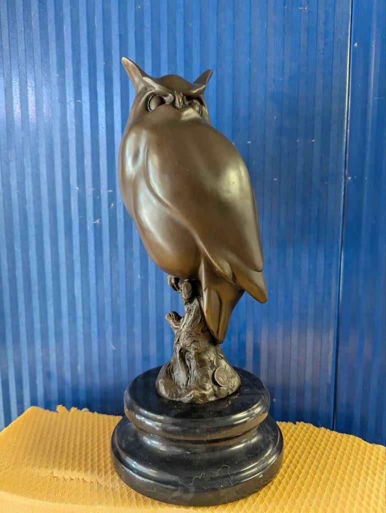 Bronzen Uil Beeld op Marmeren Voet - Elegant Decorstuk, Ophalen of Verzenden