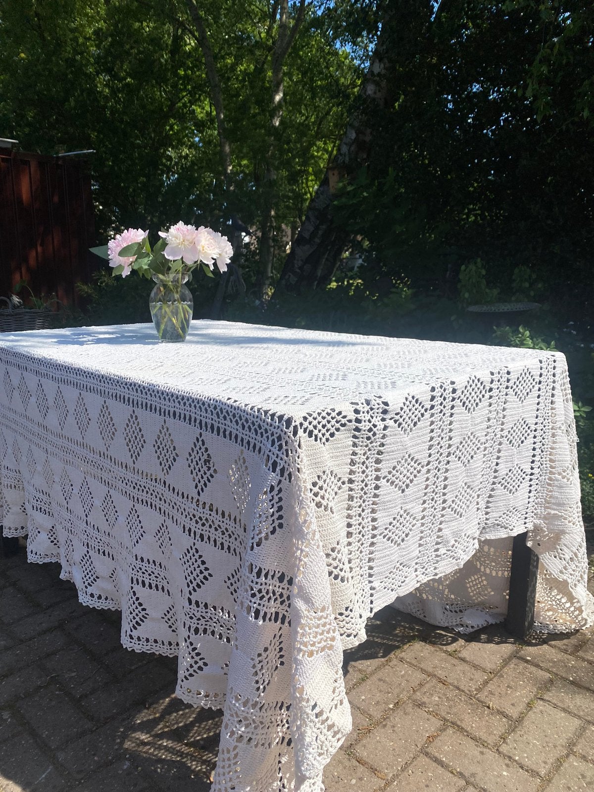 Prachtig gehaakt vintage katoenen sprei/ tafelkleed, Wit, Overige typen, Tweepersoons, Ophalen of Verzenden