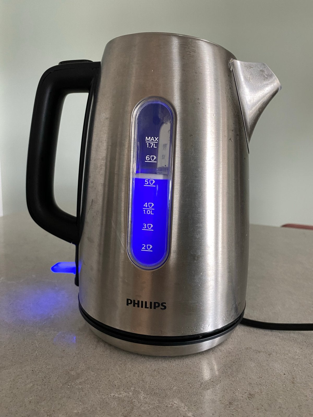 Philips Waterkoker RVS - 1.7L inhoud, 1 tot 2 liter, Ophalen of Verzenden, Zo goed als nieuw, Draadloos
