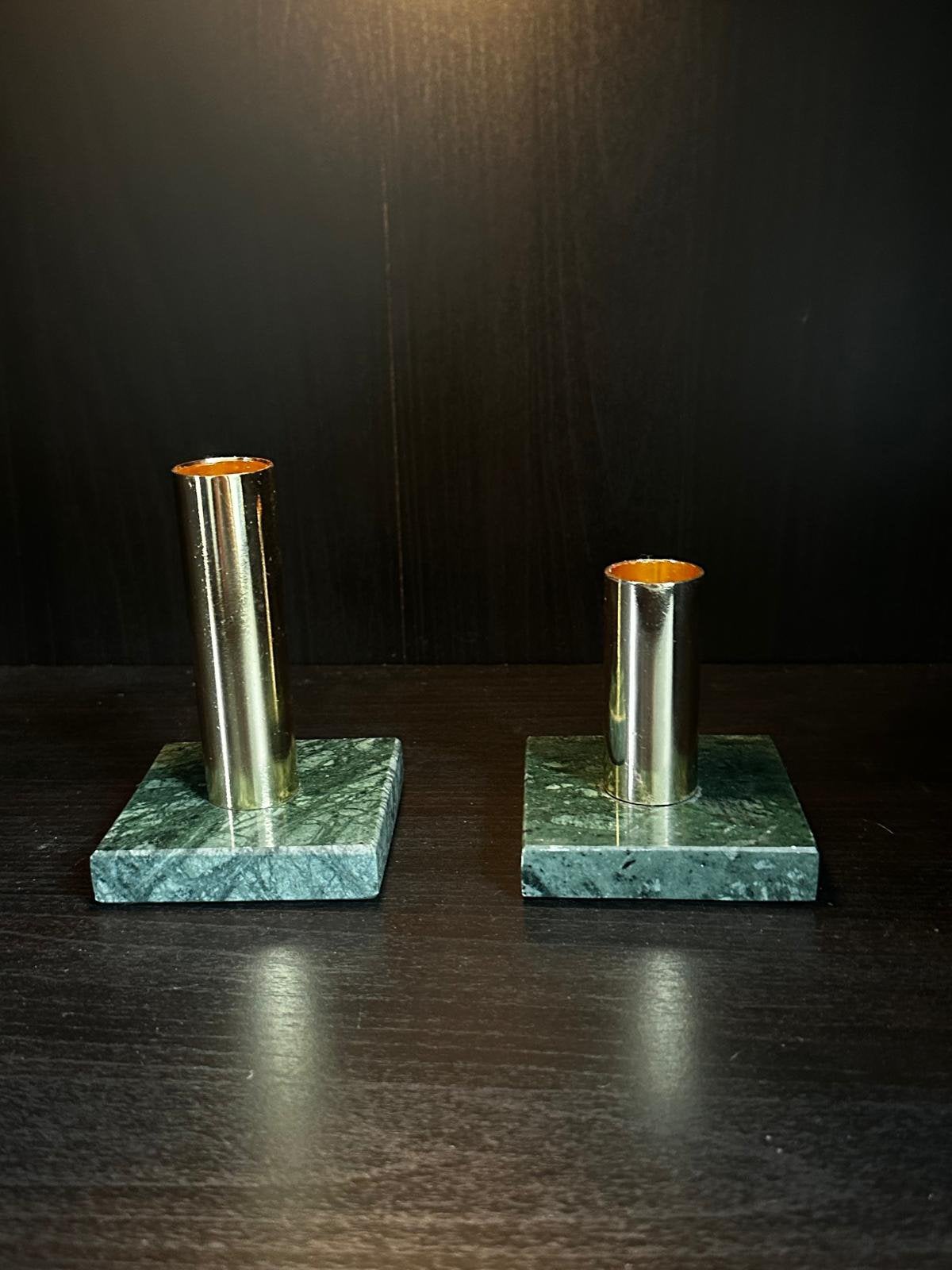 Moderne Marmeren Kandelaars (Set van 2), Ophalen of Verzenden, Zo goed als nieuw, Groen, Steen/keramiek