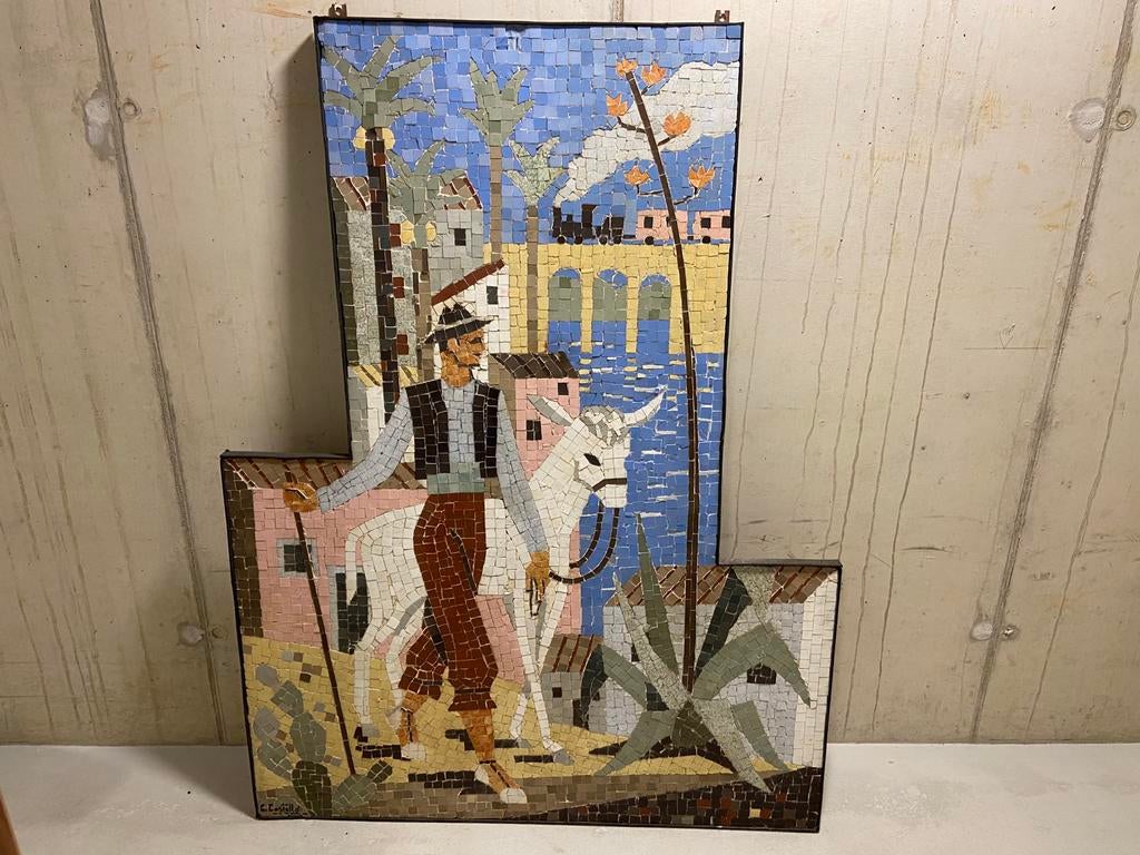 Groot Spaans Mozaik kunstwerk 150 x 120 cm Uniek object, Ophalen