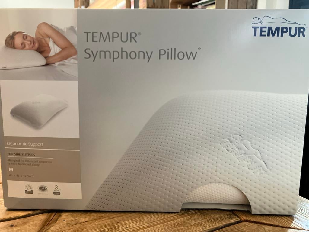 TEMPUR Symphony Hoofdkussen - Maat L (63x43x14 cm), Eenpersoons, Wit, Ophalen of Verzenden, Zo goed als nieuw