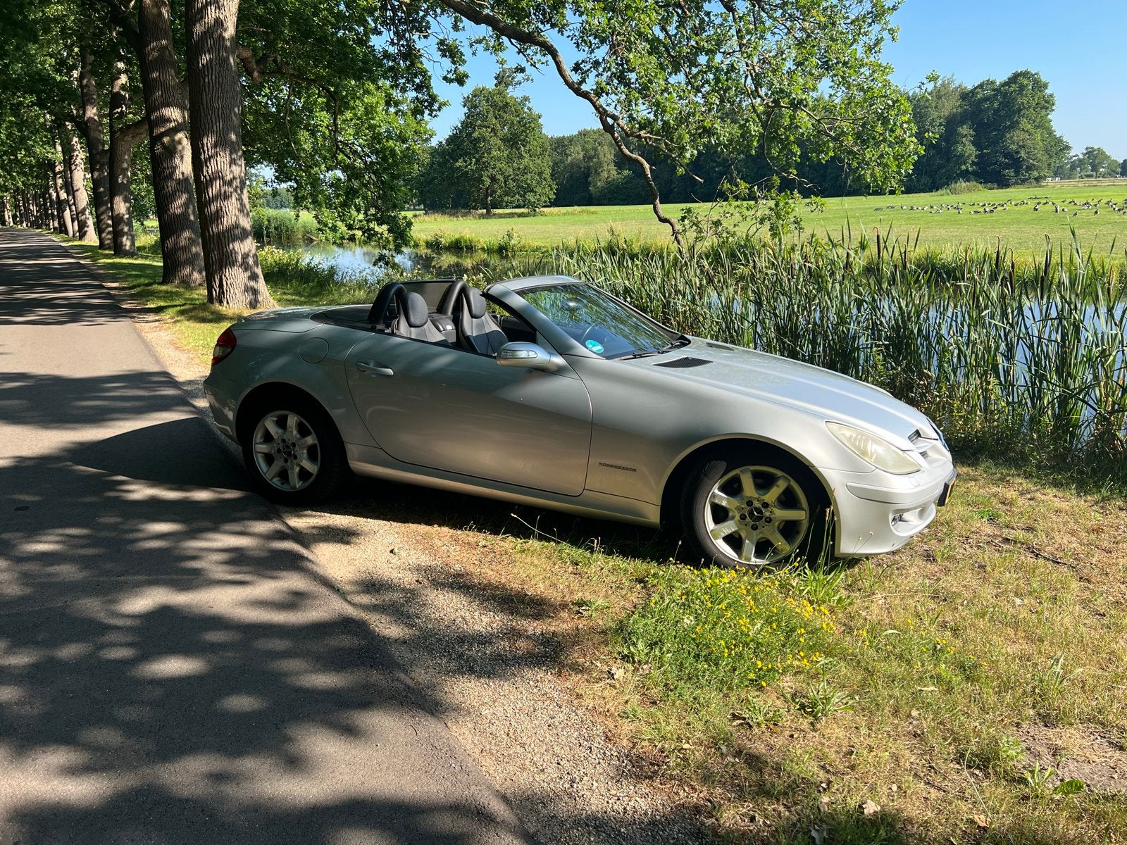 Mercedes-Benz Slk200 Kompr Roadster AUT 2006 Grijs Cabrio, Auto's, Mercedes-Benz, Automaat, Achterwielaandrijving, Zwart, 4 cilinders