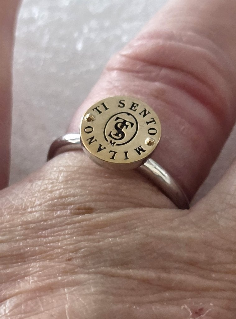 Maat 16,5 - TI SENTO zilveren (925) ring GOUD VERGULDE knop, Ophalen, Dame, Zilver, Zilver