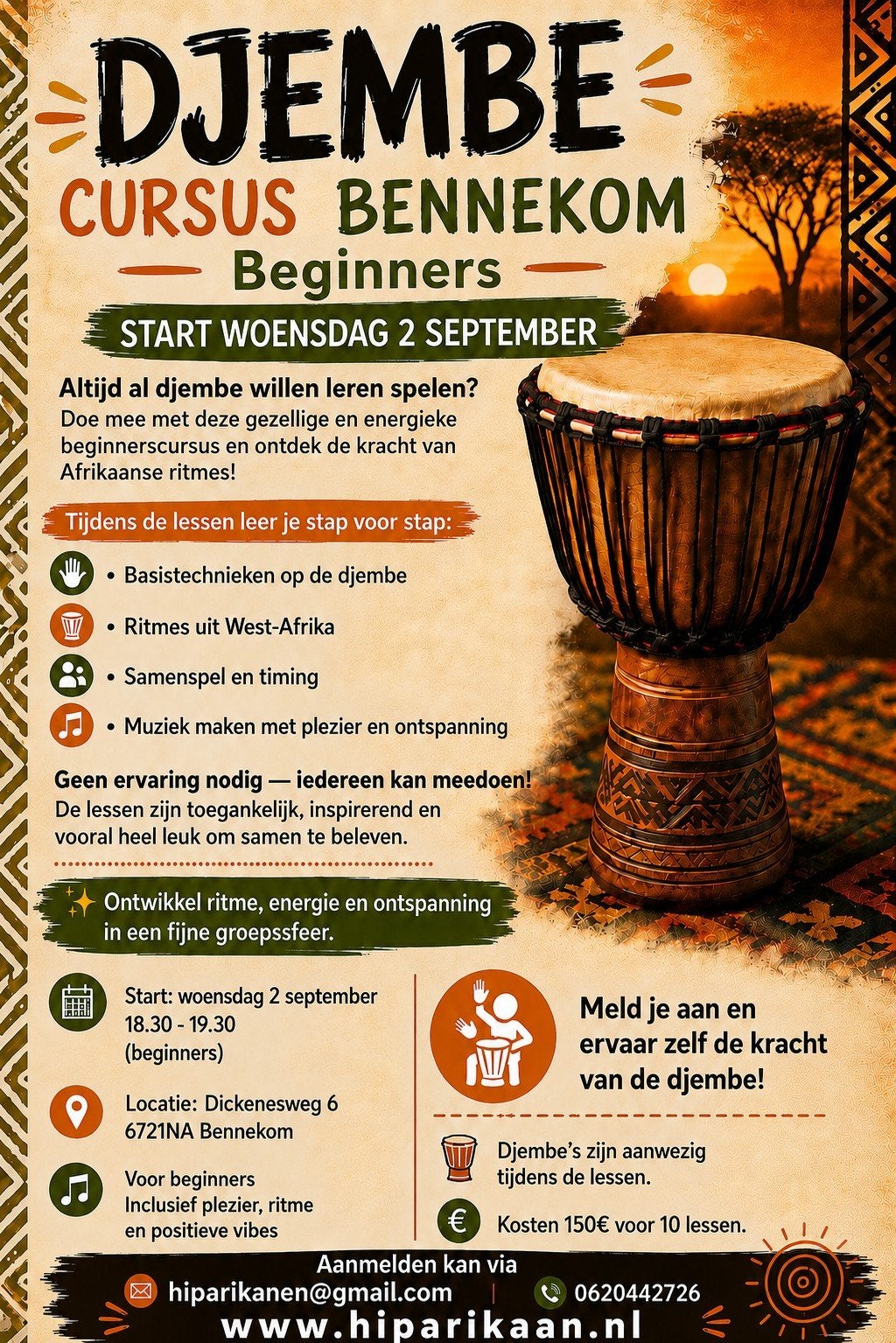 djembe cursus Bennekom wo avond, Eén persoon