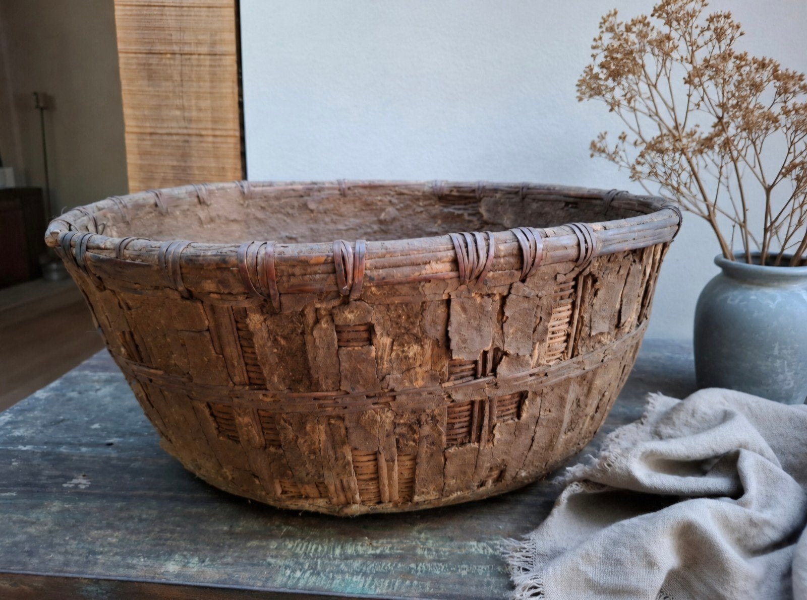 Prachtige grote oude leemmand, Ophalen of Verzenden, Rechthoekig, Hout