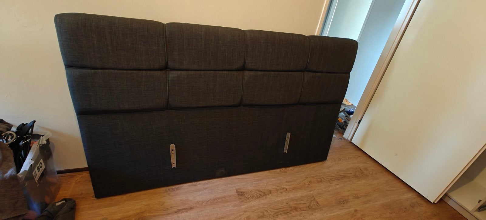 Hoofdbord/Backbord voor tweepersoonsbed met haken, Ophalen, Tweepersoons, 180 cm, Grijs