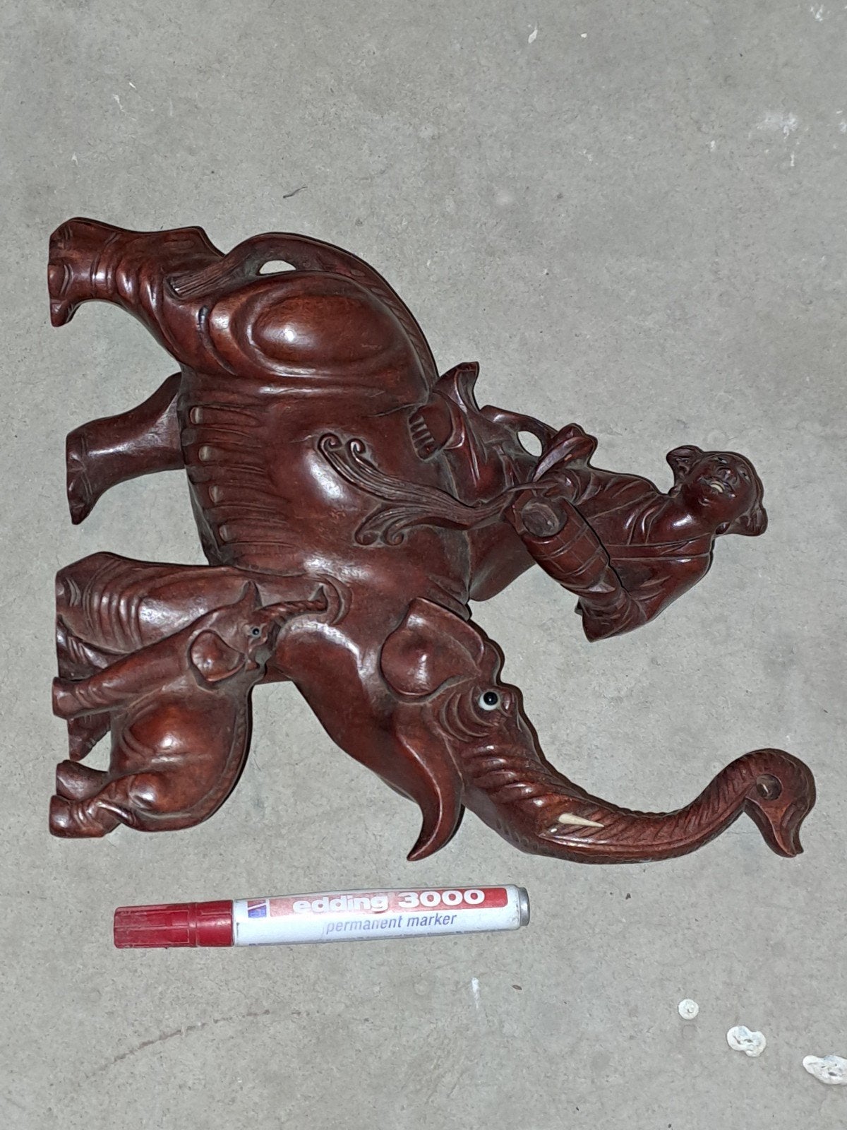 Mooie Mahoniehouten snijwerk olifant met berijder. Indonesië, Ophalen of Verzenden