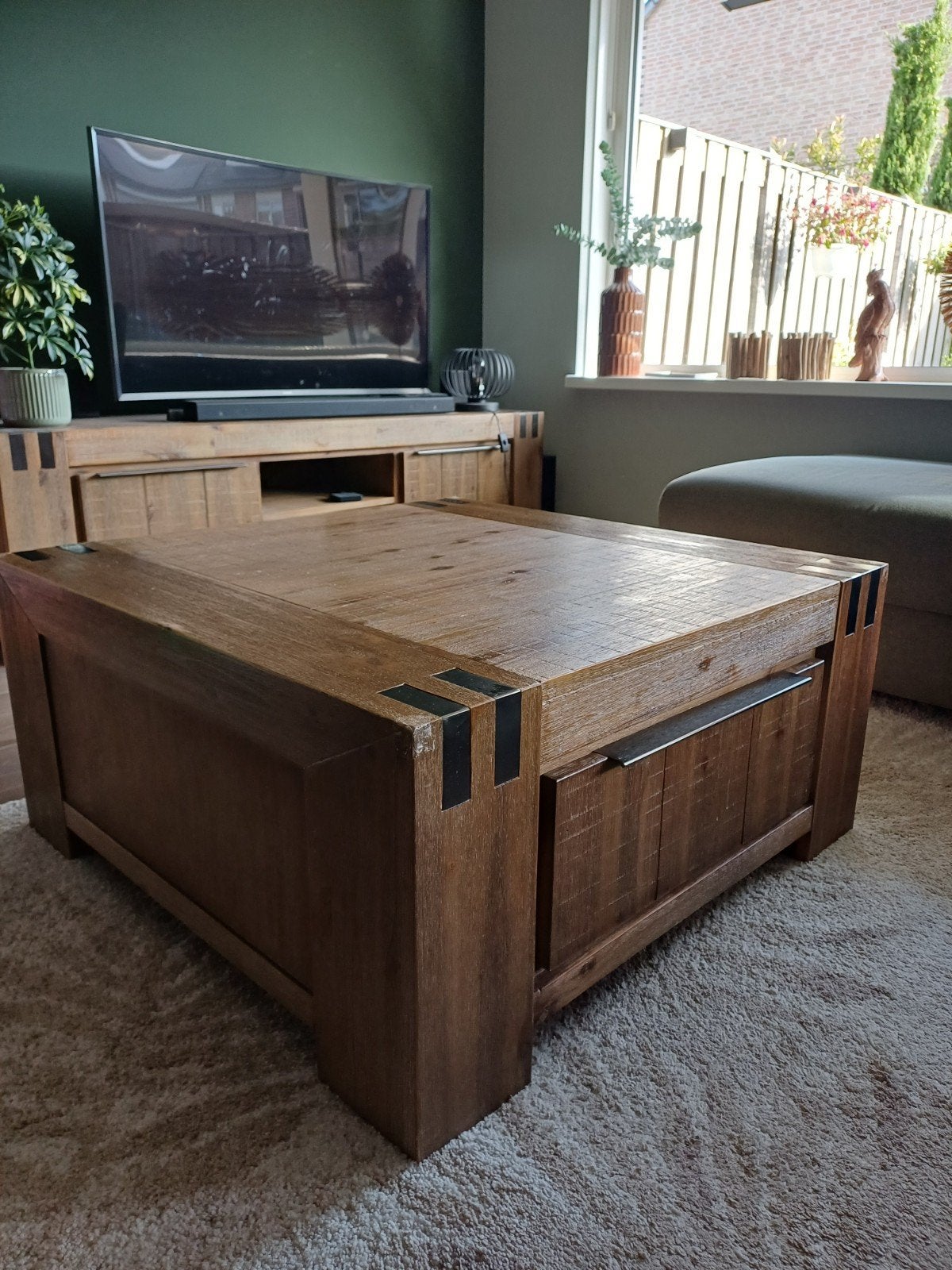 Salontafel Bassano met 2 lades - Rough Warm Grey, Huis en Inrichting, Ophalen, Gebruikt, 50 tot 100 cm, Vierkant