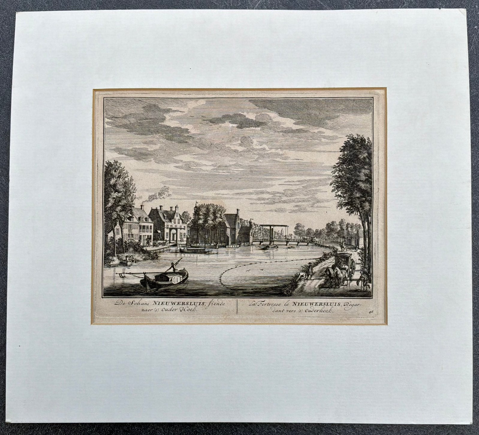Originele Kopergravure Nieuwersluis (1719) - D. Stoopendaal, Antiek en Kunst, Met tekst, Ophalen of Verzenden, Gravure, Landschap