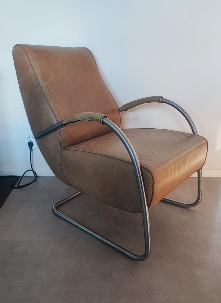 Leren stoel fauteuil Jess, Ophalen, Gebruikt, 75 tot 100 cm, Leer