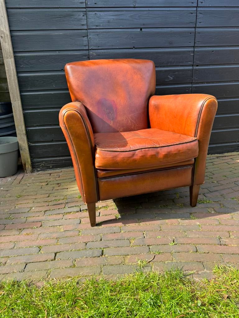 Schapenleren clubfauteuil voor weinig, Huis en Inrichting, Fauteuils, Ophalen of Verzenden, Gebruikt, 75 tot 100 cm, 50 tot 75 cm
