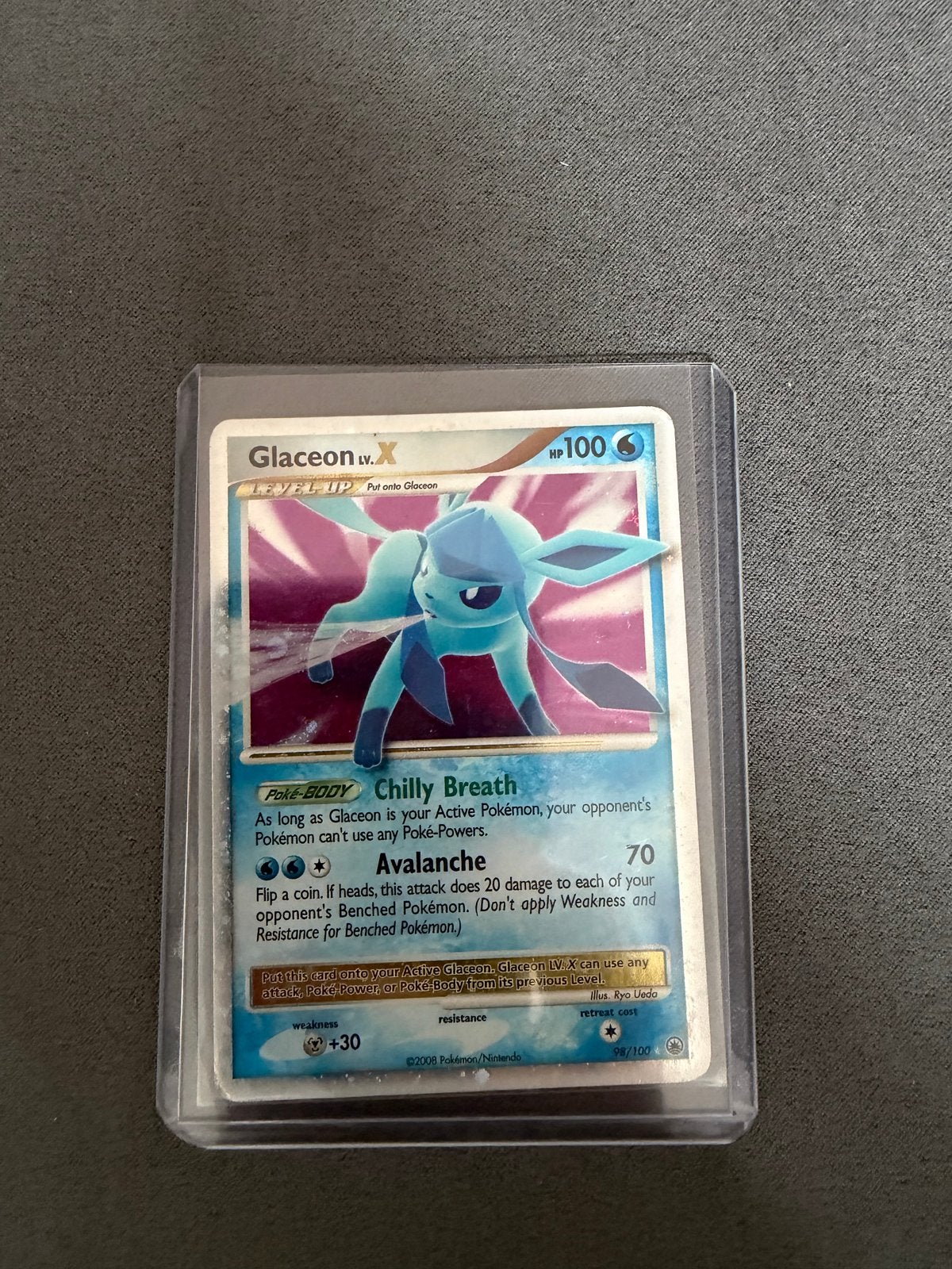 Glaceon LV.X Pokémon kaart - Zeldzaam en in goede staat, Ophalen of Verzenden, Gebruikt, Losse kaart, Foil