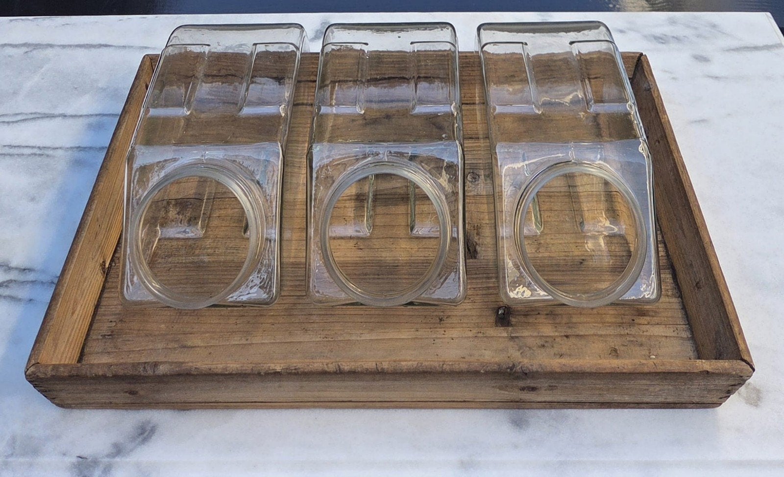 vintage glazen snoeppotten / winkelierspotten incl. tray, Ophalen of Verzenden