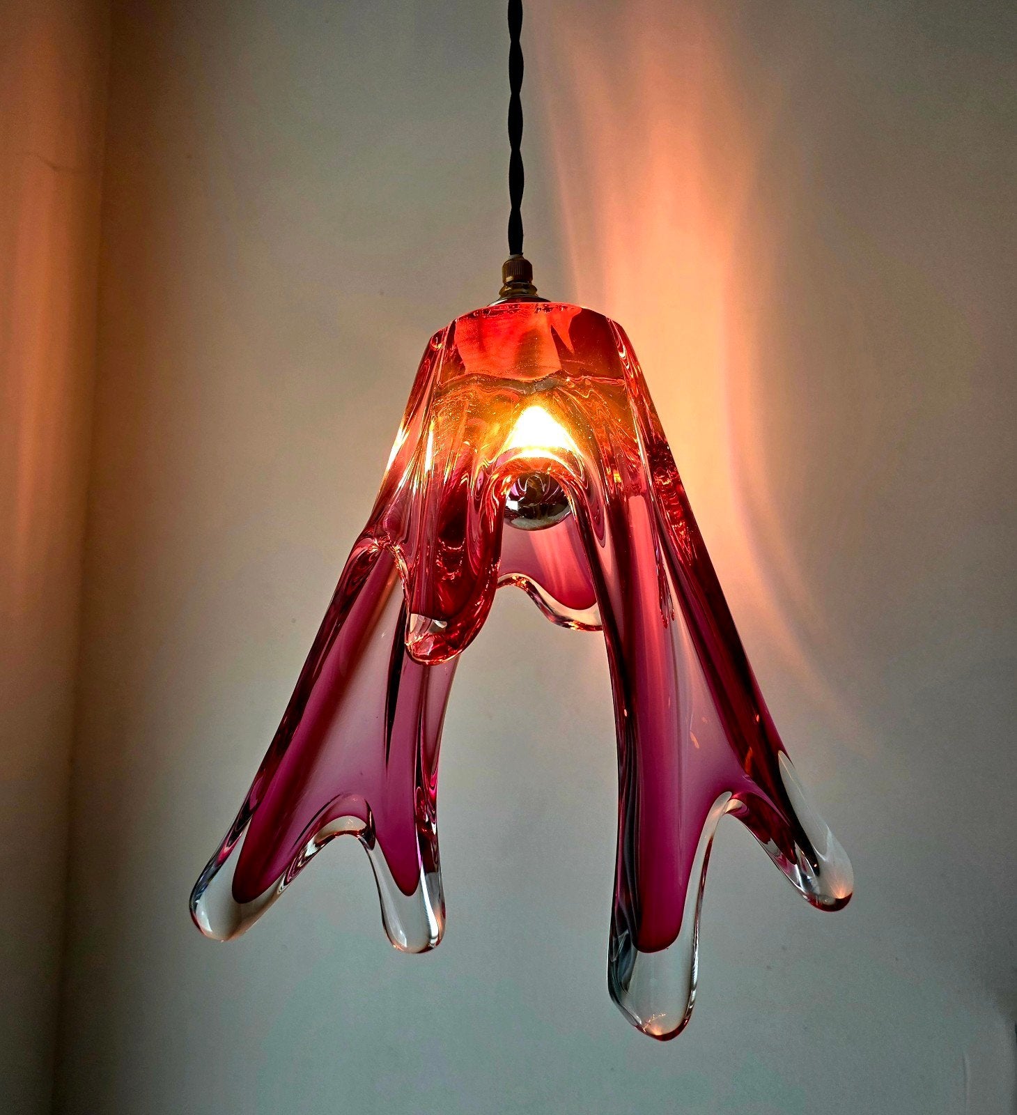 Vintage Murano kristalglazen hanglamp., Huis en Inrichting, Ophalen of Verzenden, Glas, E14 (klein)