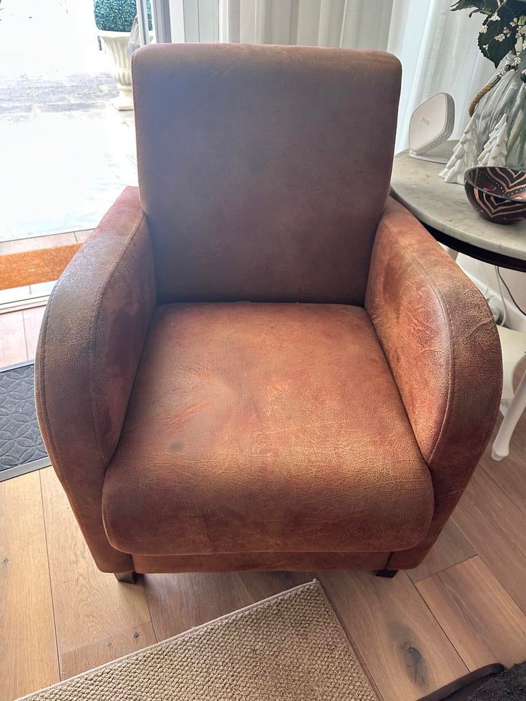 Vintage suède/leren fauteuil, Huis en Inrichting, Fauteuils, Ophalen, Zo goed als nieuw, Seude Vintage, 50 tot 75 cm