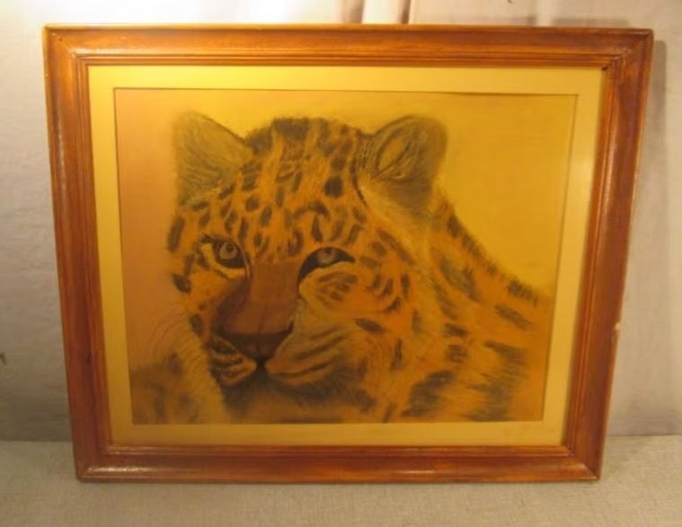 Mooi Geschilderd Aquarel 'Ons Tijgertje' - 48x40, Antiek en Kunst, Dieren, Ophalen of Verzenden, Aquarel, Papier