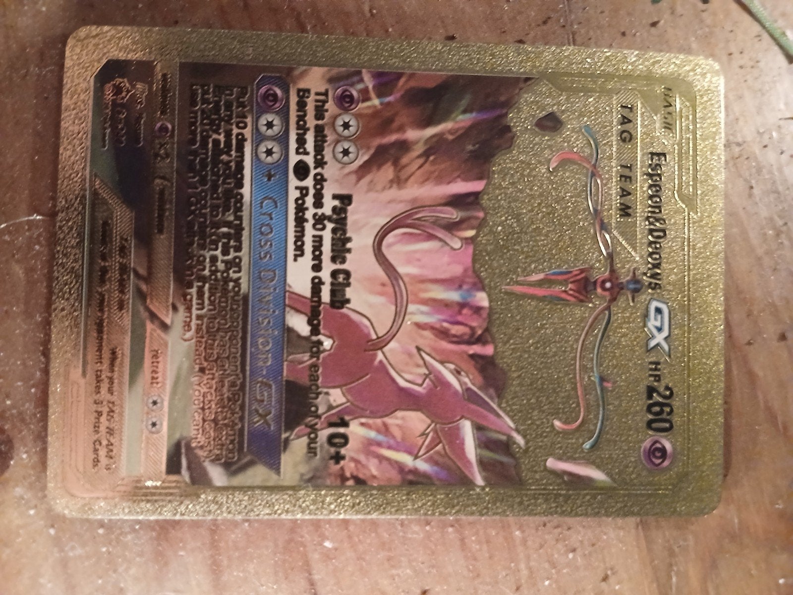Pokémon Espeon & Deoxys GX Gouden Kaart (Niet in verpakking), Ophalen of Verzenden, Zo goed als nieuw, Losse kaart, Foil