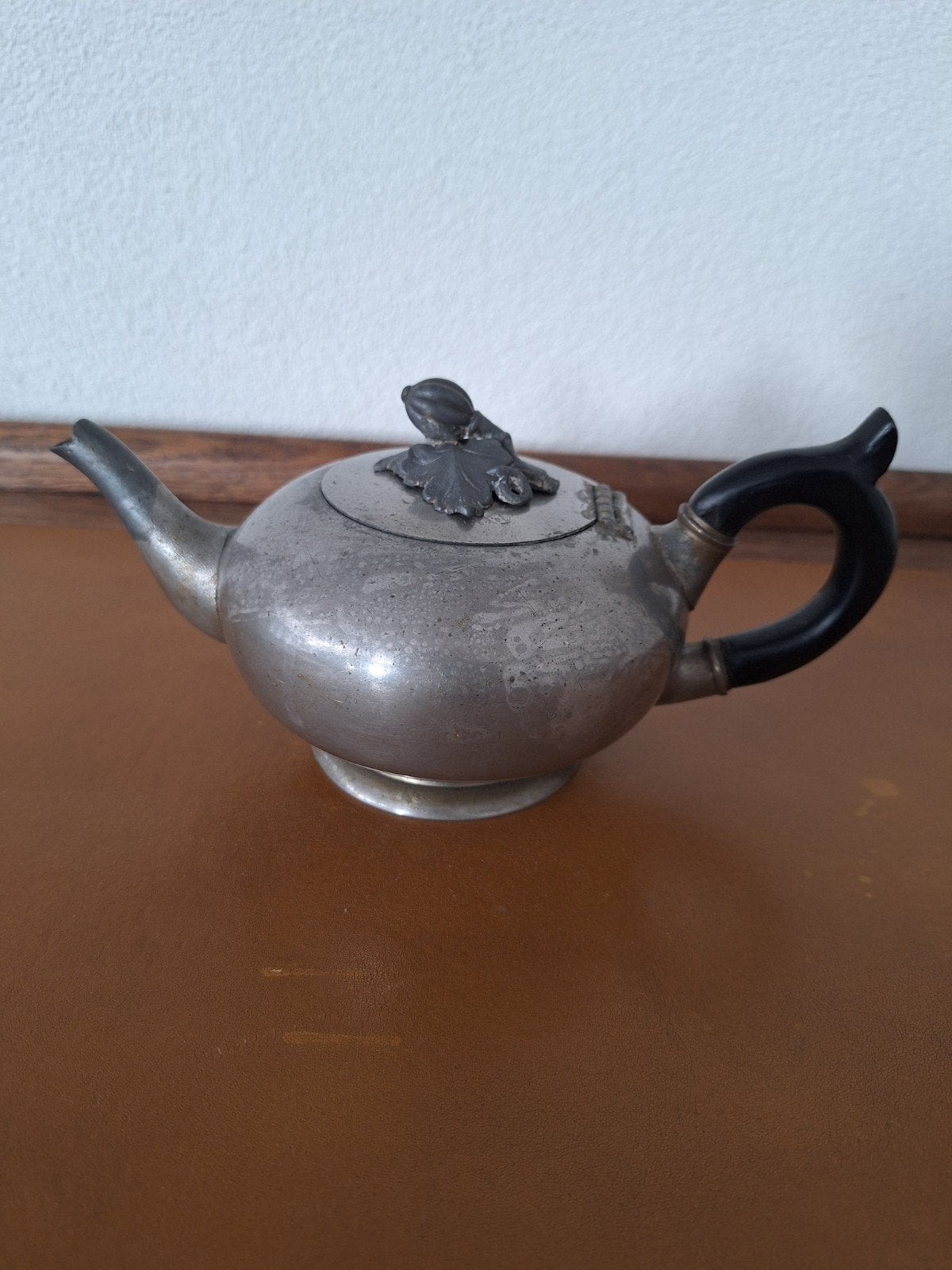 Antieke tinnen theepot met decoratieve deksel, Antiek en Kunst, Ophalen of Verzenden