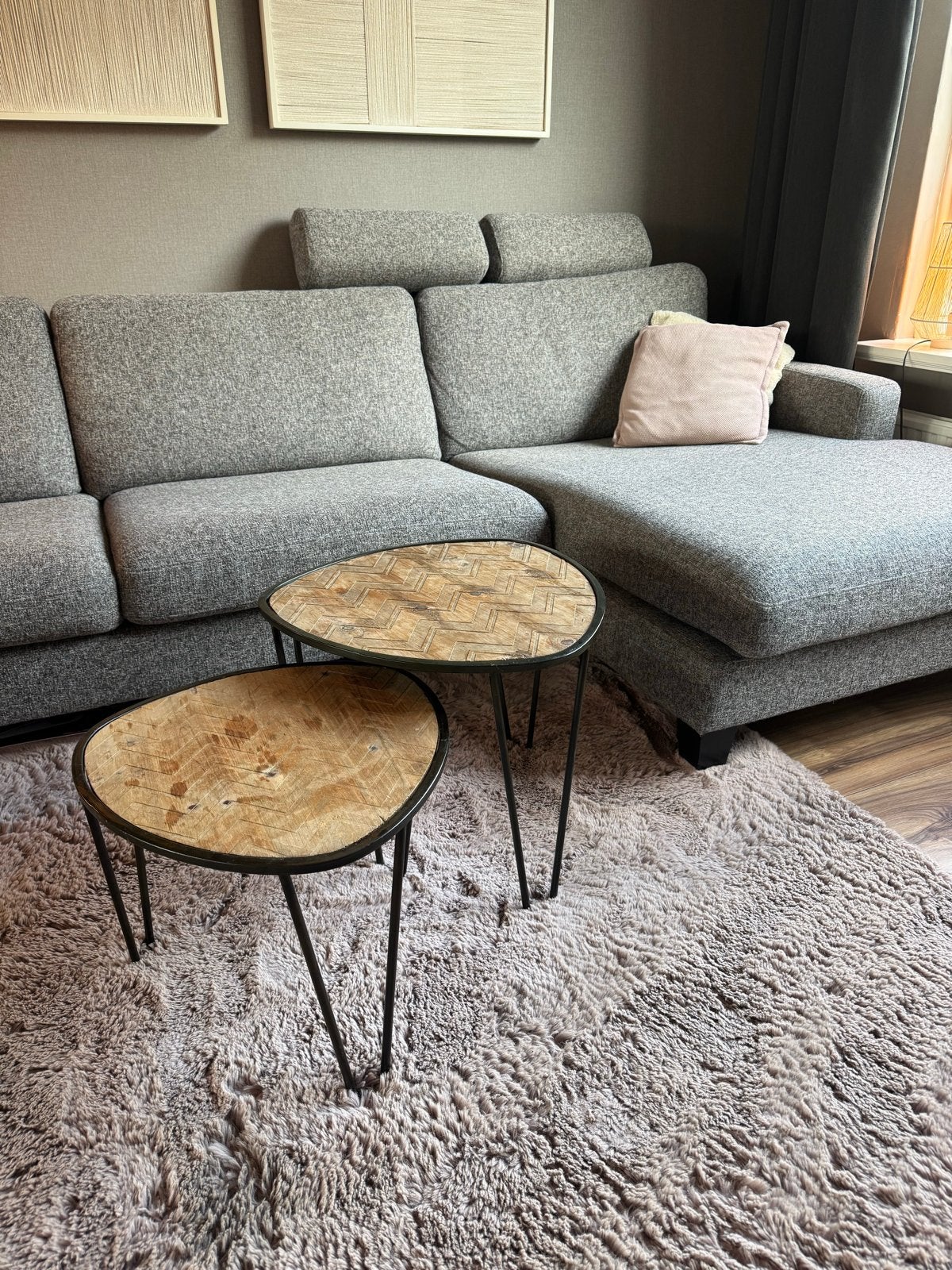 Set van 2 salontafels - Hout met zwart ijzer, Ophalen, Gebruikt, 50 tot 100 cm, Overige vormen