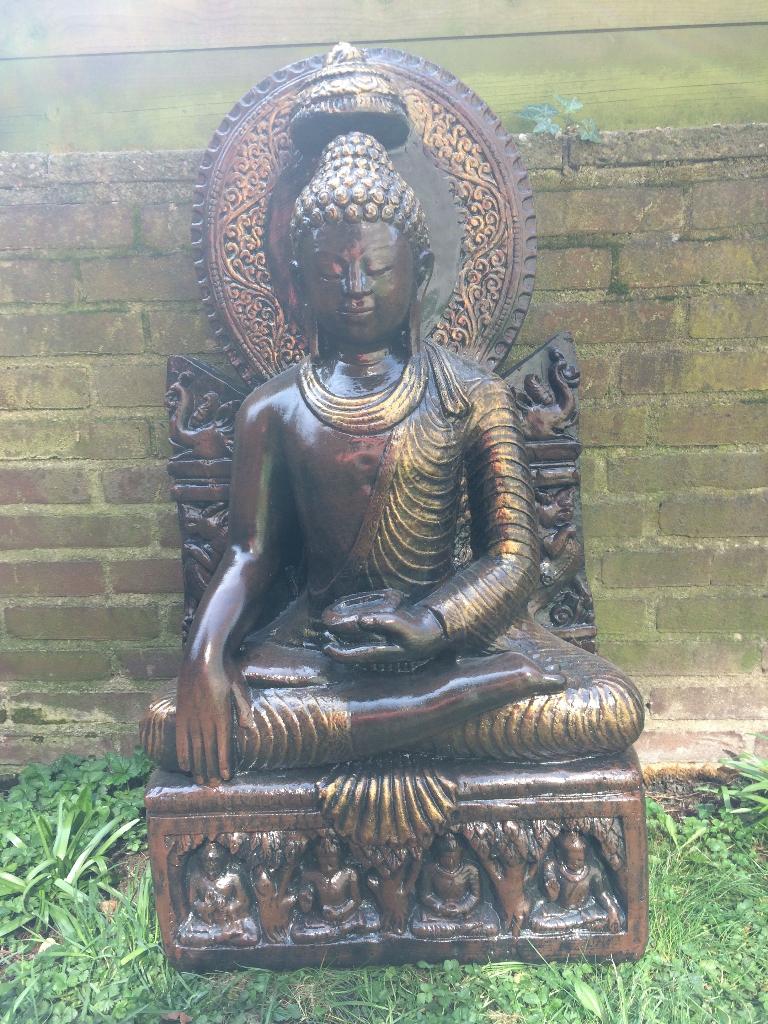 Thaise Boeddha op Troon - 93 cm - Steen, ., Nieuw, Ophalen of Verzenden, .