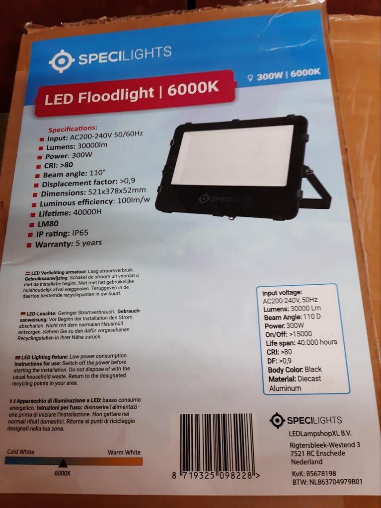 Led floodlight 6000k, Ophalen, Nieuw, 200 tot 500 watt