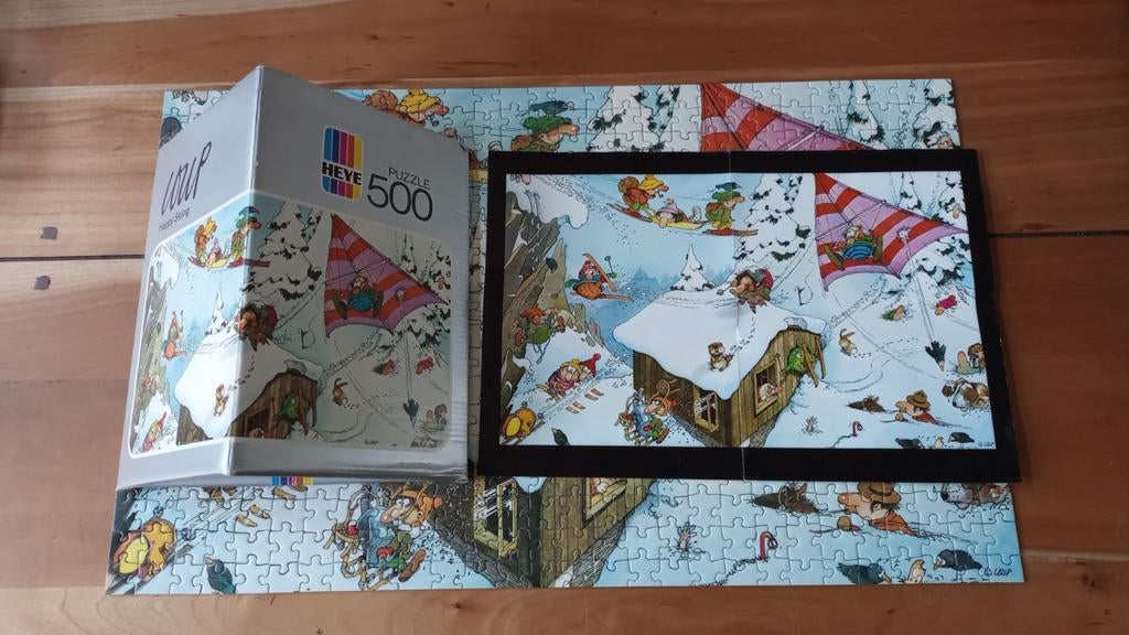 HEYE puzzel Happy Skiing 500 stukjes, Ophalen of Verzenden, Zo goed als nieuw, Frame of Mal