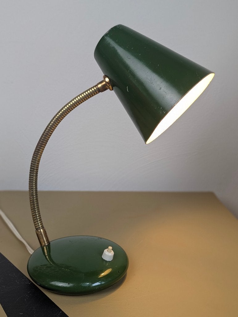 Vintage Groene Bureaulamp | Jaren '50/'60 |, Huis en Inrichting, Bureaulamp, Gebruikt, 30 cm, E14 (klein)