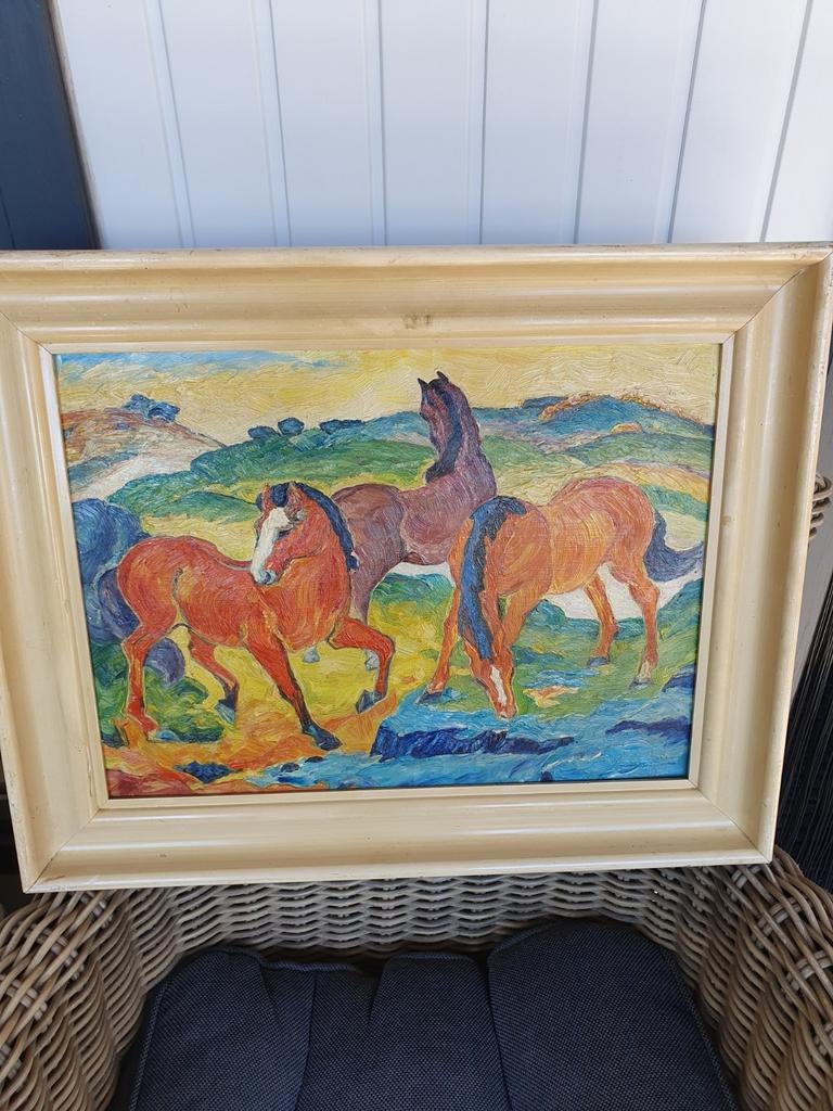 Schilderij met paarden, olieverf op doek van bert de vries, Ophalen of Verzenden